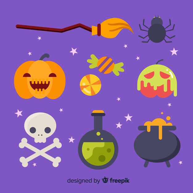 Flat design of halloween element collection