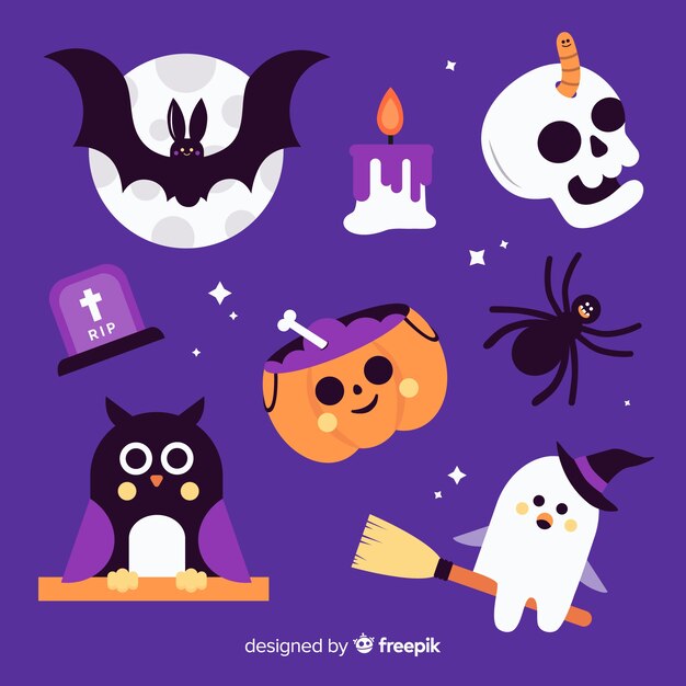 Flat design of halloween element collection