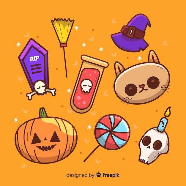 Flat design of halloween element collection