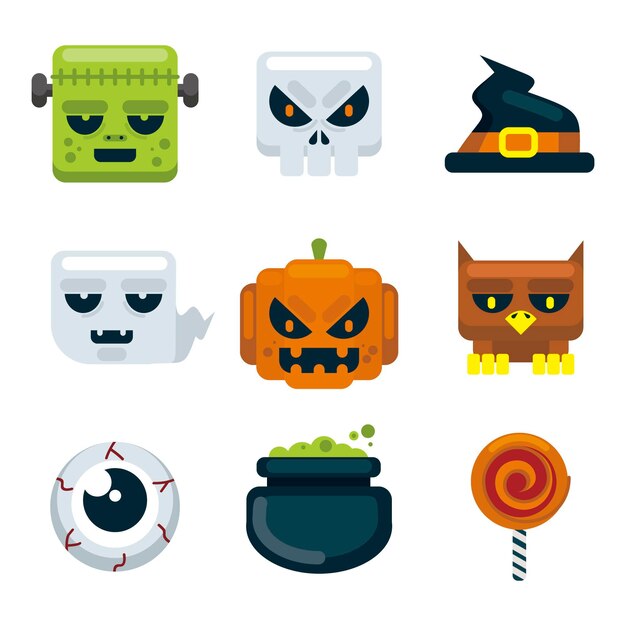 Flat design halloween element collection