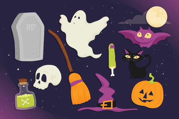 Flat design halloween element collection