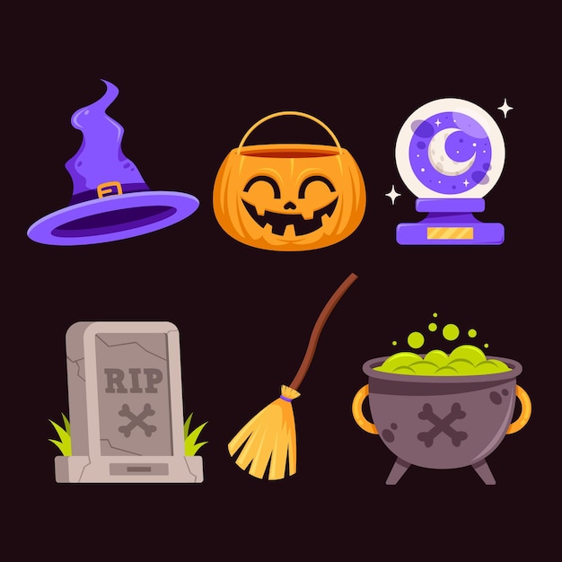 Vettore gratuito collezione di elementi di halloween design piatto