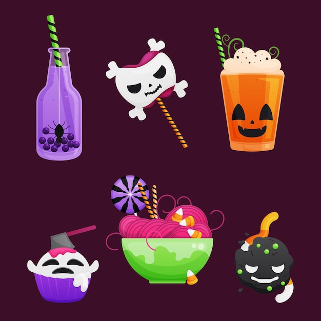 Flat design halloween element collection