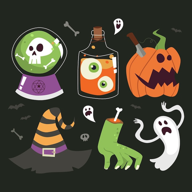 Flat design halloween element collection