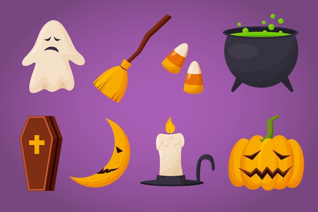 Flat design halloween element collection