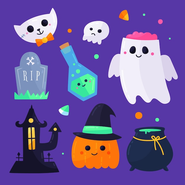 Flat design halloween element collection