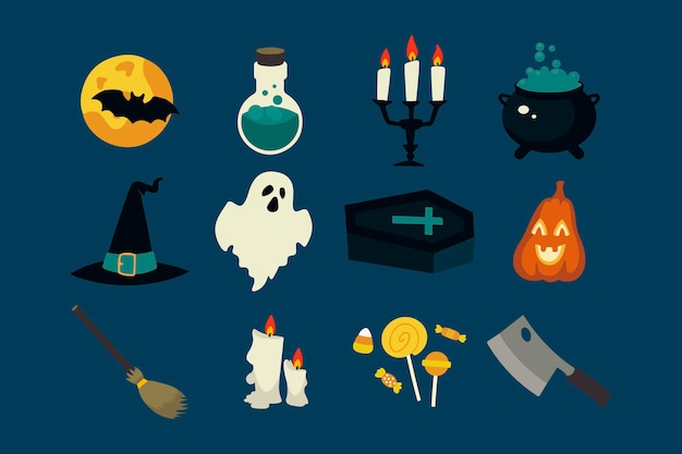 Бесплатное векторное изображение Плоский дизайн коллекции элементов хэллоуина