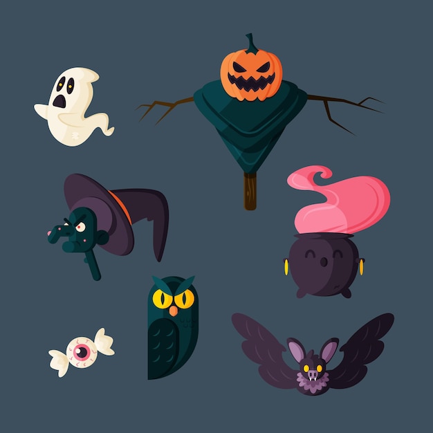 Flat design halloween element collection