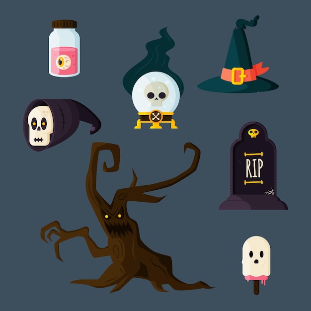 Vettore gratuito collezione di elementi di halloween design piatto