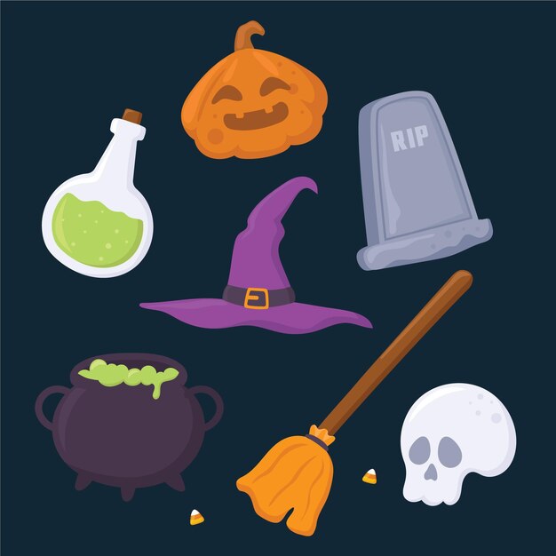 flat design halloween element collection