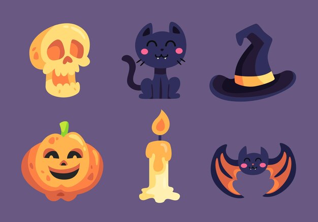 Vettore gratuito collezione di elementi di halloween design piatto