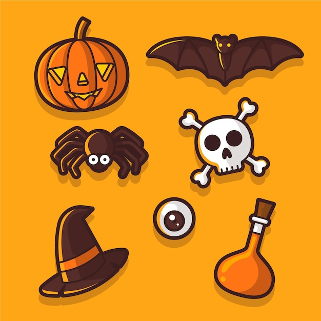 Flat design halloween element collection