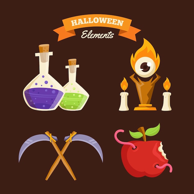 Vettore gratuito collezione di elementi di halloween design piatto