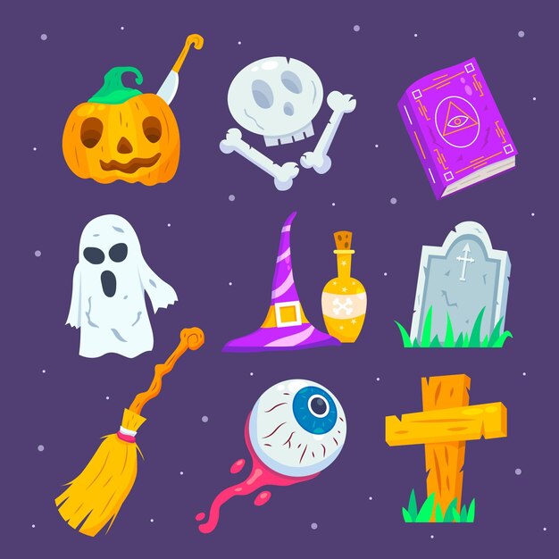 Flat design halloween element collection