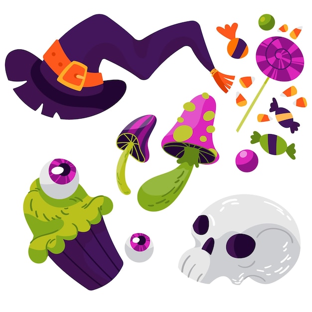 Flat design halloween element collection