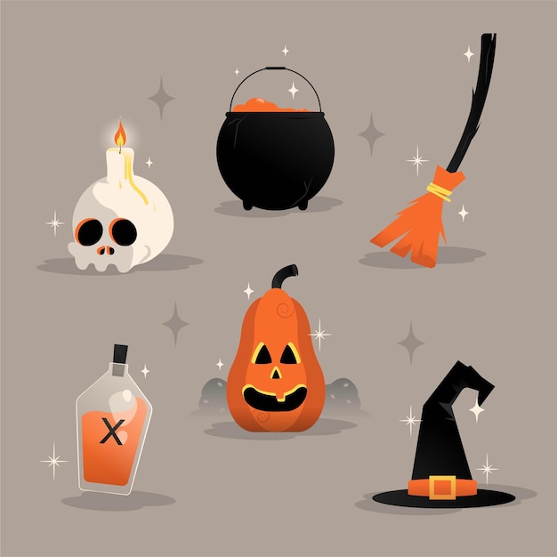 Flat design halloween element collection