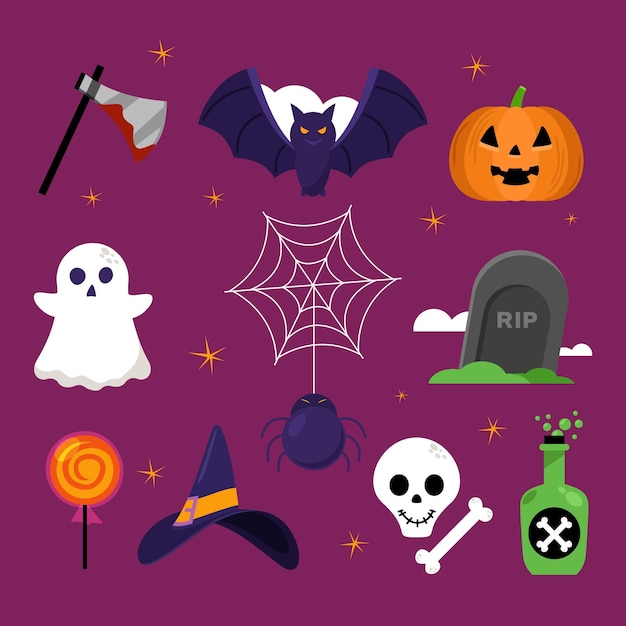 Set di elementi di halloween design piatto