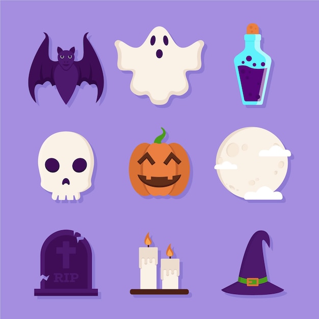 Free vector flat design halloween element set