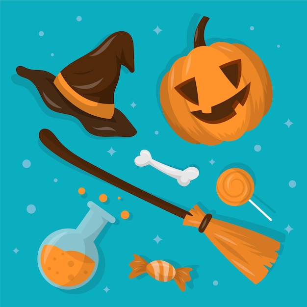 Vettore gratuito collezione di elementi di halloween design piatto