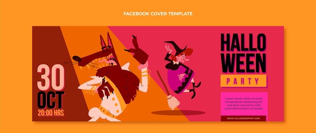 Flat design halloween facebook cover