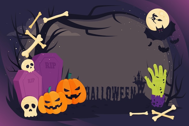 Vettore gratuito modello di cornice di halloween design piatto