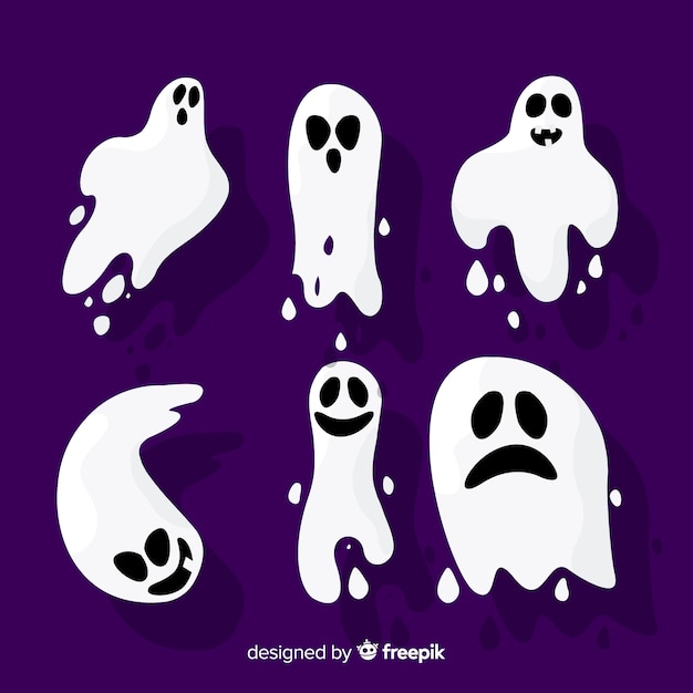 Vettore gratuito collezione di fantasmi di halloween design piatto