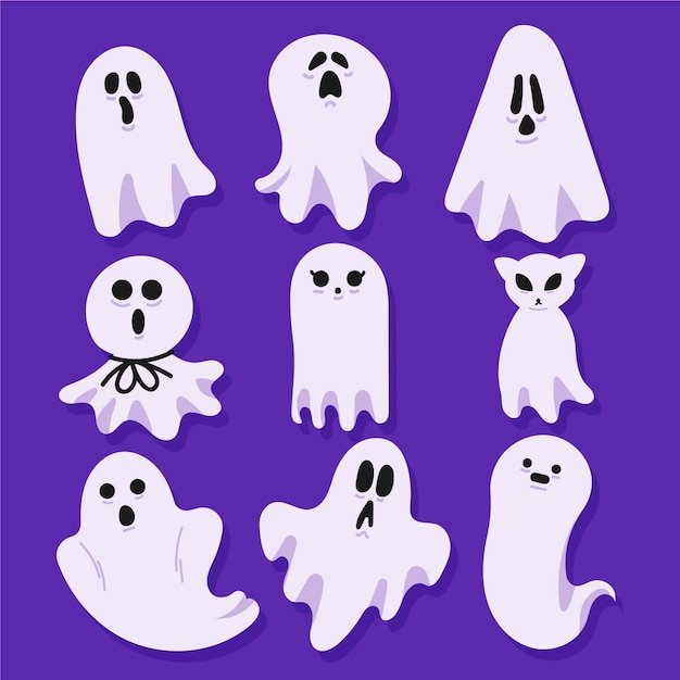 Flat design halloween ghost collection