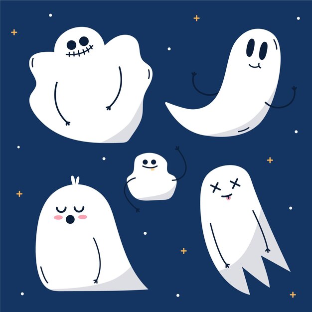 Плоский дизайн коллекции призраков хэллоуина