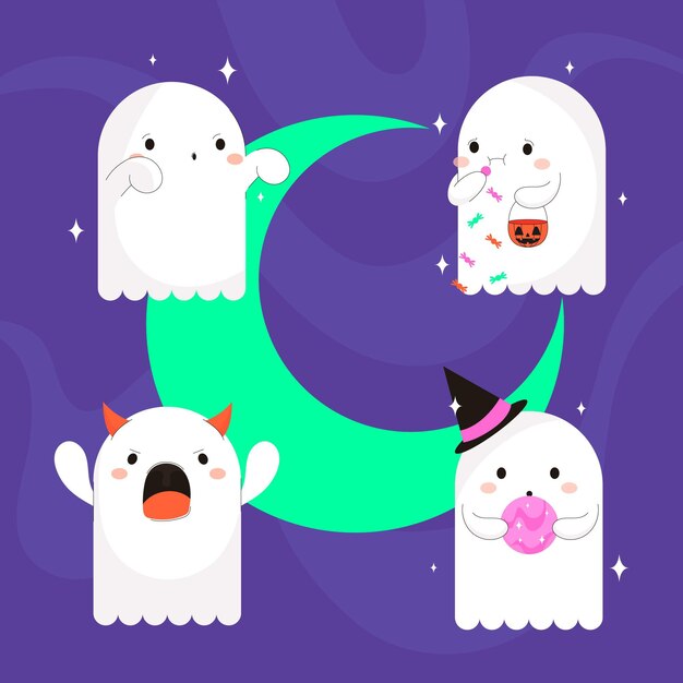 Free vector flat design halloween ghost collection