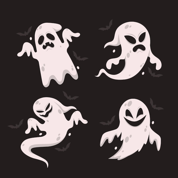 Плоский дизайн хэллоуин призрак пакет