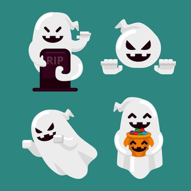 Vettore gratuito pacchetto fantasma di halloween design piatto