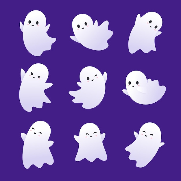 Flat design halloween ghosts collection