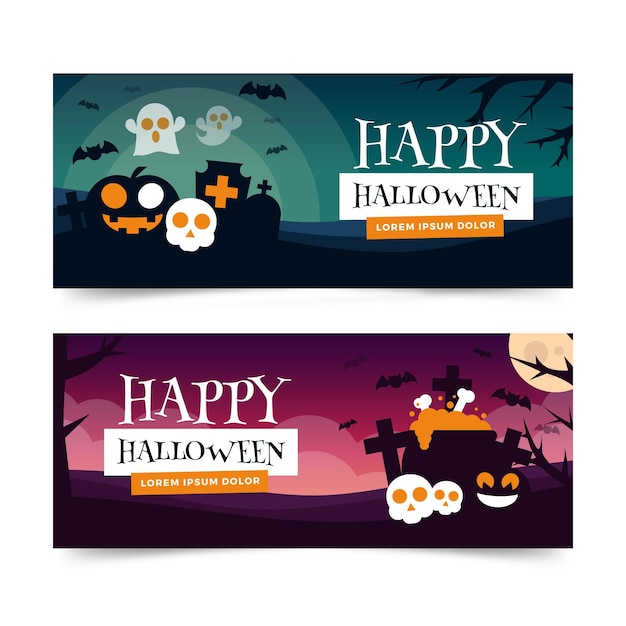 Vettore gratuito banner orizzontale di halloween design piatto