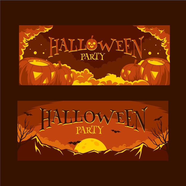 Free Vector Flat Design Halloween Horizontal Banners – Vector Templates