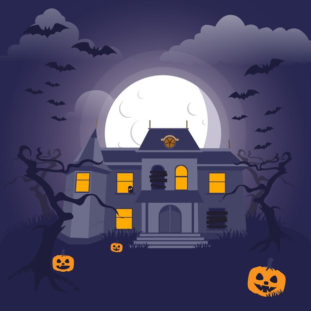 flat design halloween house