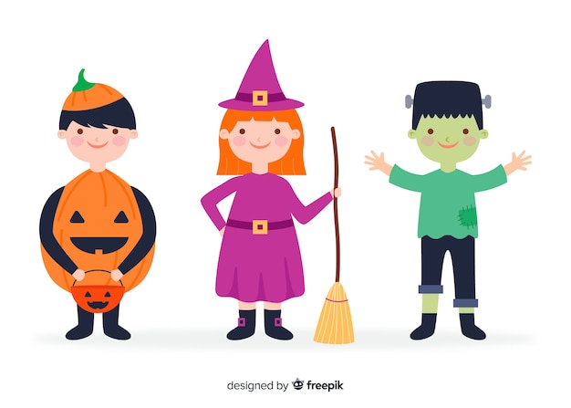 Flat design halloween kid collection