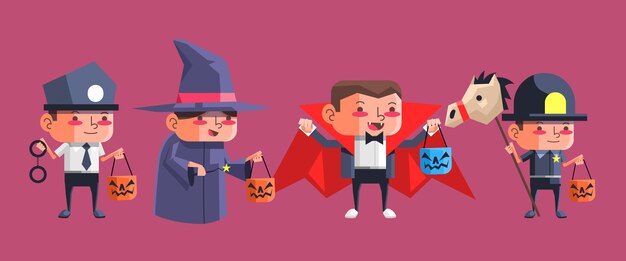 Flat design halloween kid collection