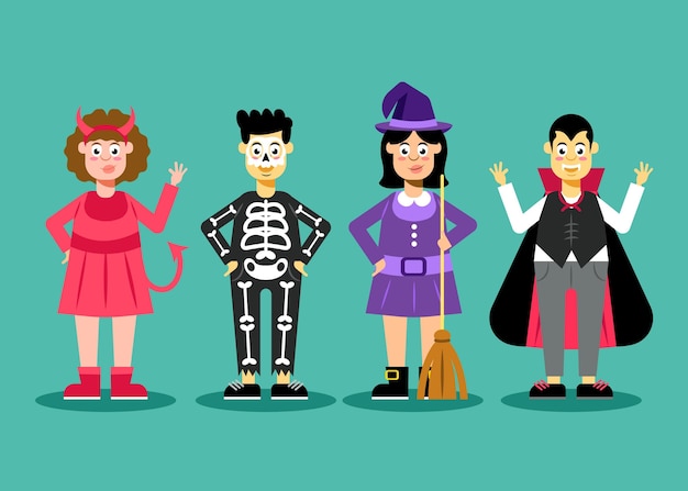 Free vector flat design halloween kid collection