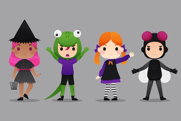 Free vector flat design halloween kid collection