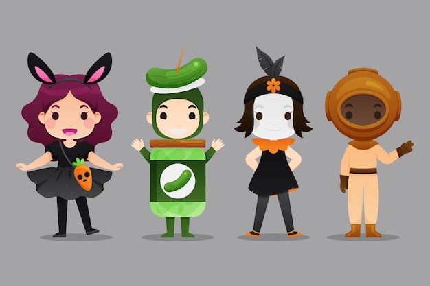 Free vector flat design halloween kid collection