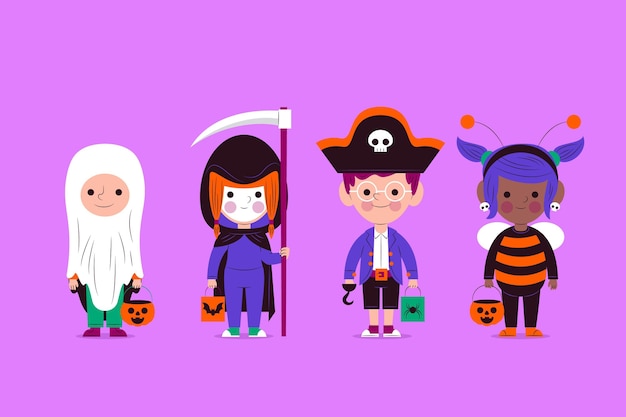 Vettore gratuito collezione di bambini di halloween design piatto