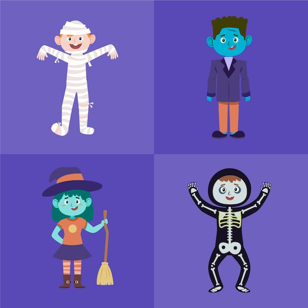 Flat design halloween kid collection