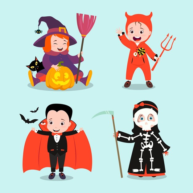 Flat design halloween kid collection