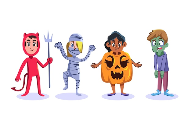 Free vector flat design halloween kid collection