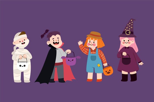 Flat design halloween kid collection