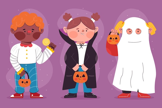 Vettore gratuito pacchetto per bambini di halloween design piatto