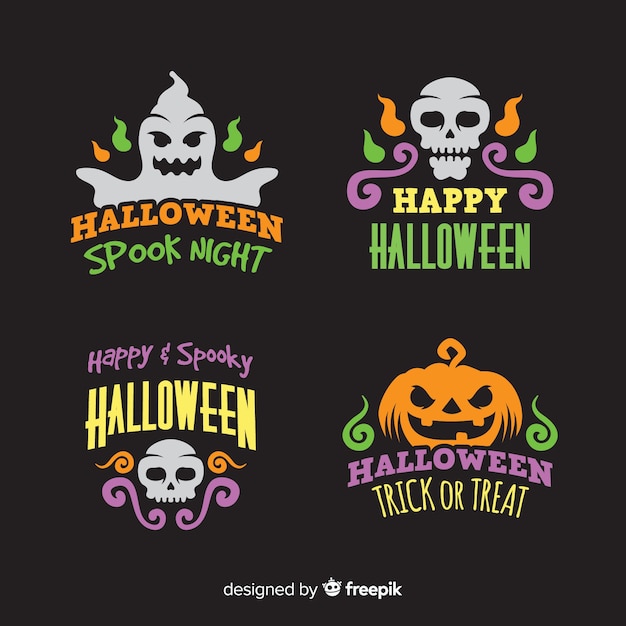 Flat design halloween label collection
