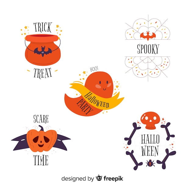 Flat design of halloween label collection