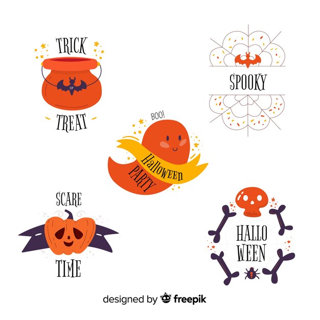 Flat design of halloween label collection