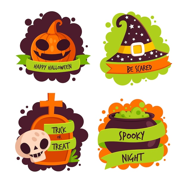 Set di etichette di halloween design piatto